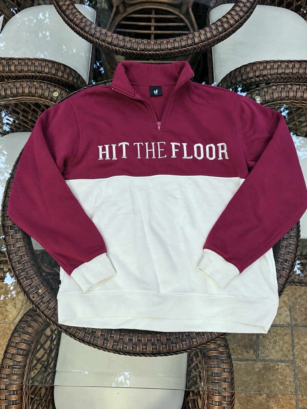 Maroon and Cream Quarter-Zip Pullover Sweatshirt